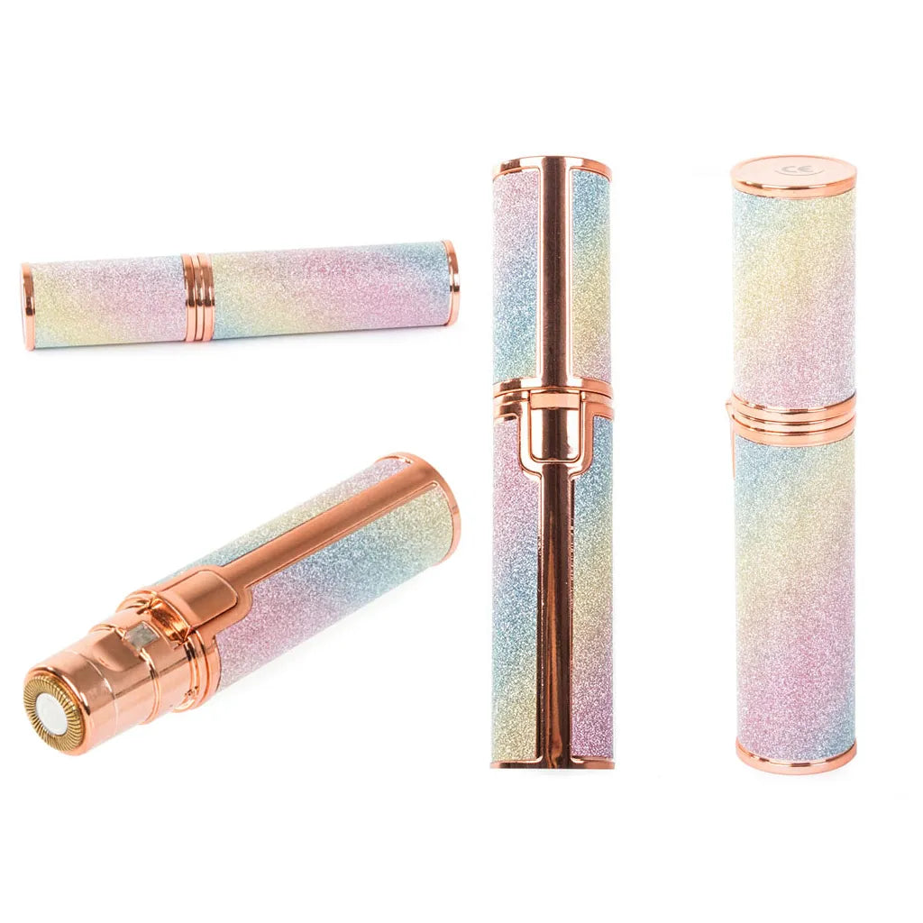 Újratölthető szemöldök epilátor, arctrimmer, női borotva 2 cserélhető heggyel, USB töltés, 2W, 13cm x 2.7cm, színes