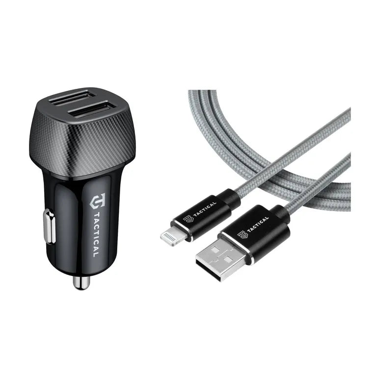 Taktikai terepi dugó kettős 12W + taktikai gyors kötél Aramid kábel USB-A / villám MFi 0.3m szürke