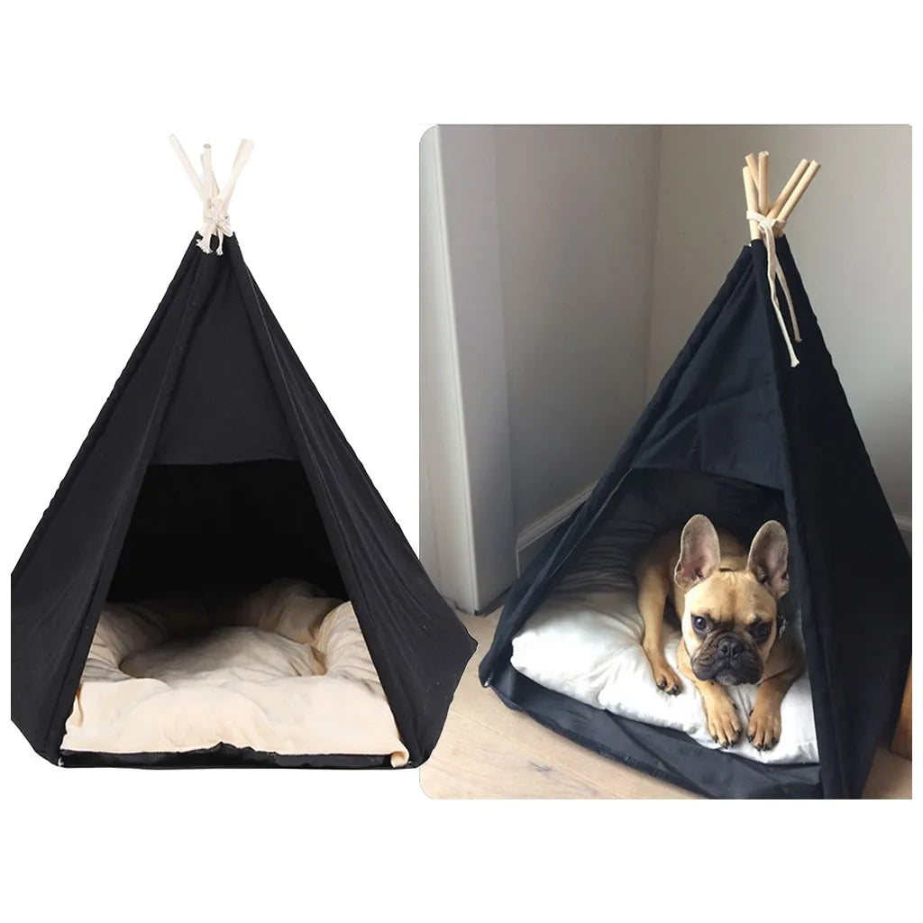 TEPEE Sátor Kutyaház és Macskakennel - Minőségi Fenyőfából Készült Váz, Duplaoldalú Ágy, Kiváló Anyagok