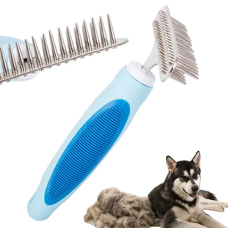 Trimmer brush comb nagy kutyák, macskák szőréhez - kód: 19423 - 35 rugalmas rozsdamentes acélfog - gumis nyél - 15.5cm x 11cm méretek