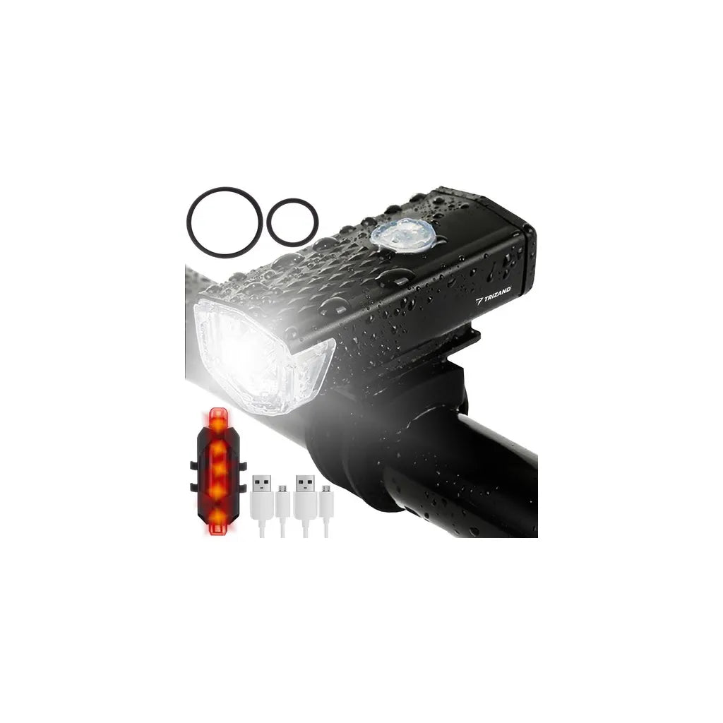 USB LED kerékpár első és hátsó lámpa,  5 x 6,5 x 3 cm/7,5 x 3 cm, fekete